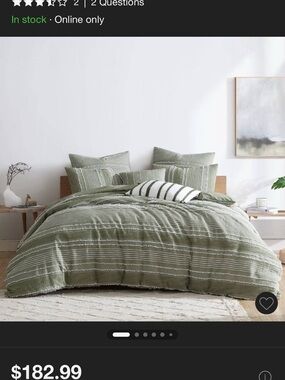 Target - Queen Olive Green Striped Comforter Set with 2 Shams and throw pillows